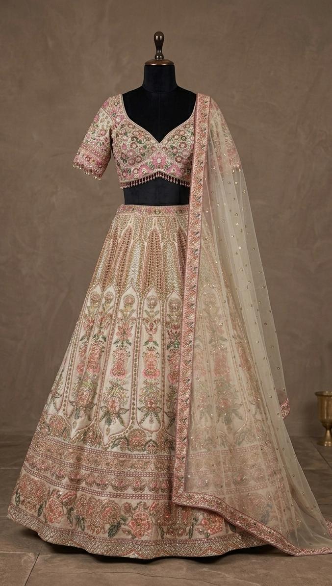 Ivory Blush Sangeet Lehenga by WellGroomed
