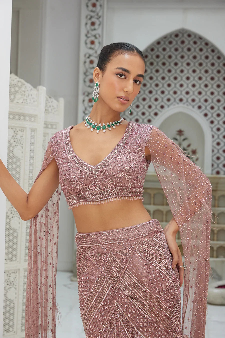 Sira old rose raw silk embellished lehenga by WellGroomed