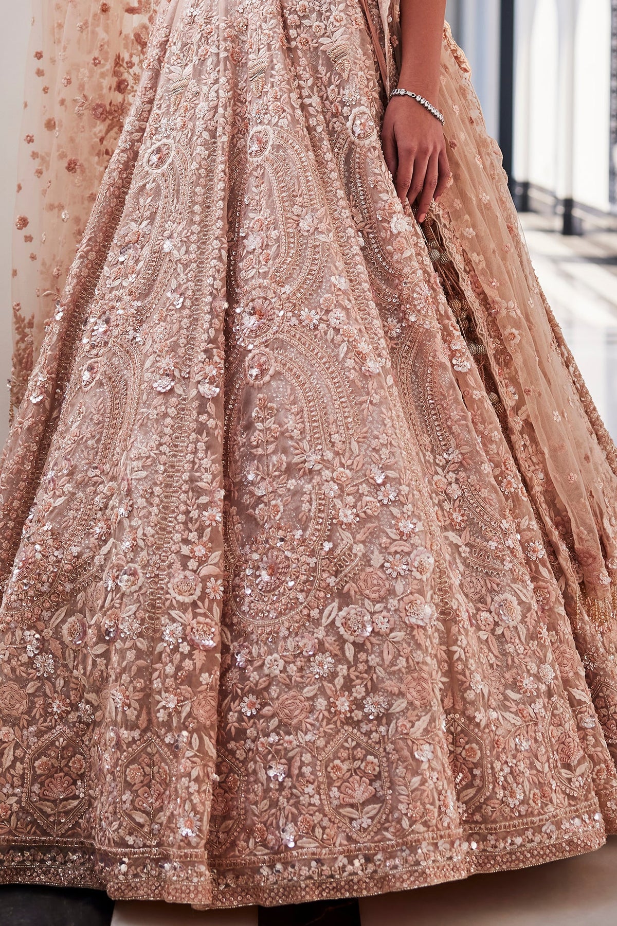 Mehya pink organza embroidered lehenga by WellGroomed