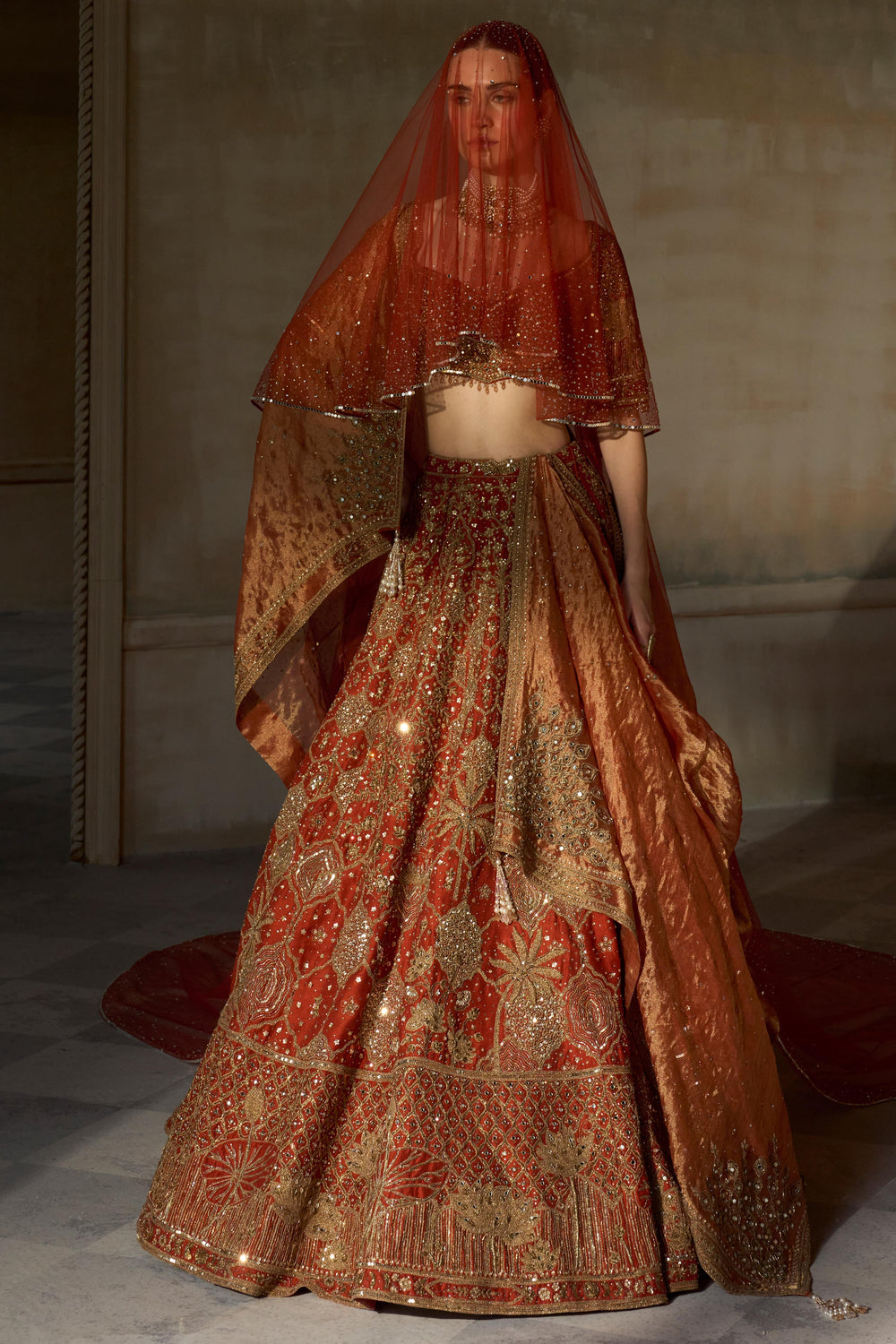 Aged Tangerine Lehenga by WellGroomed