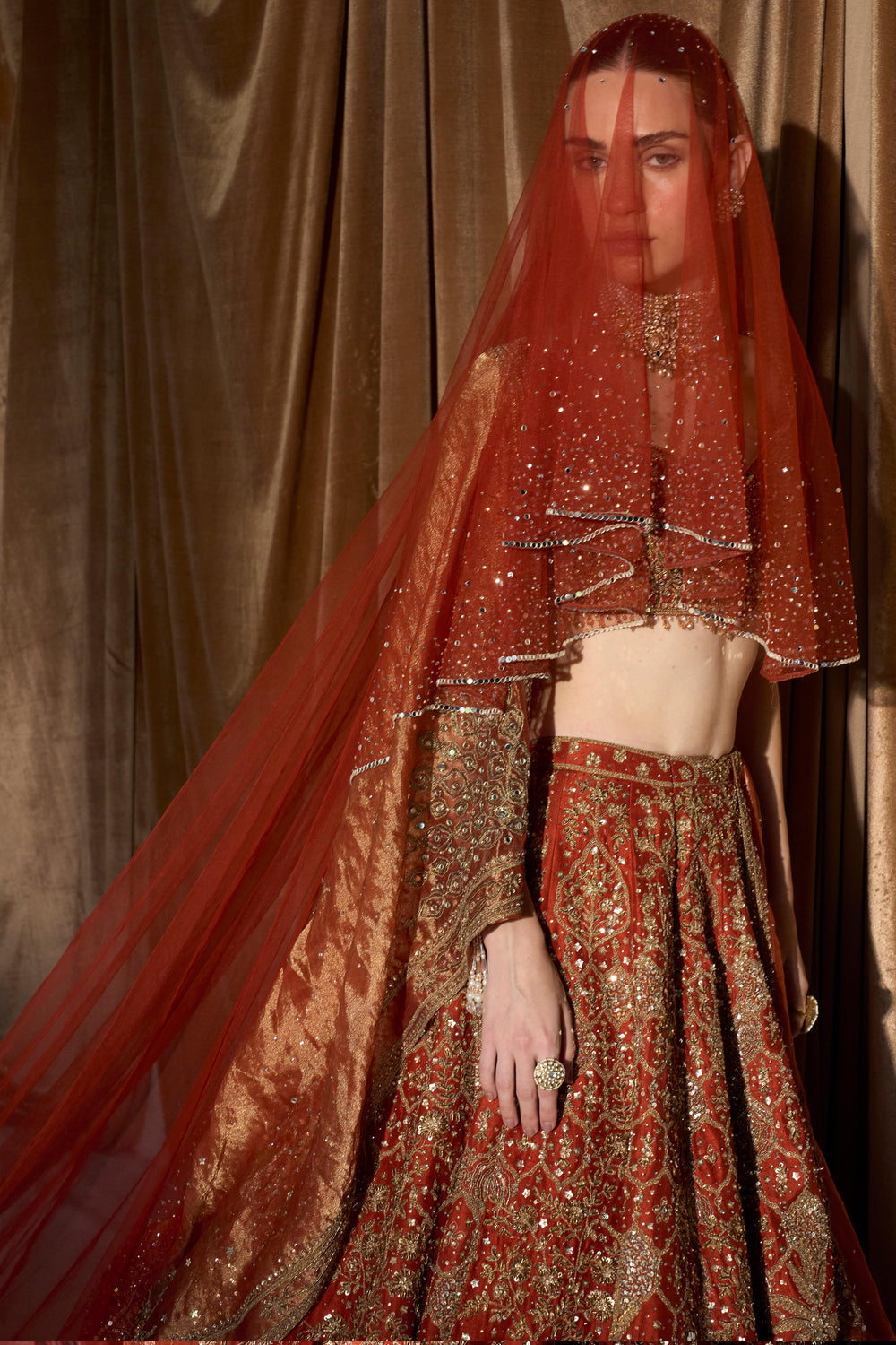 Aged Tangerine Lehenga by WellGroomed