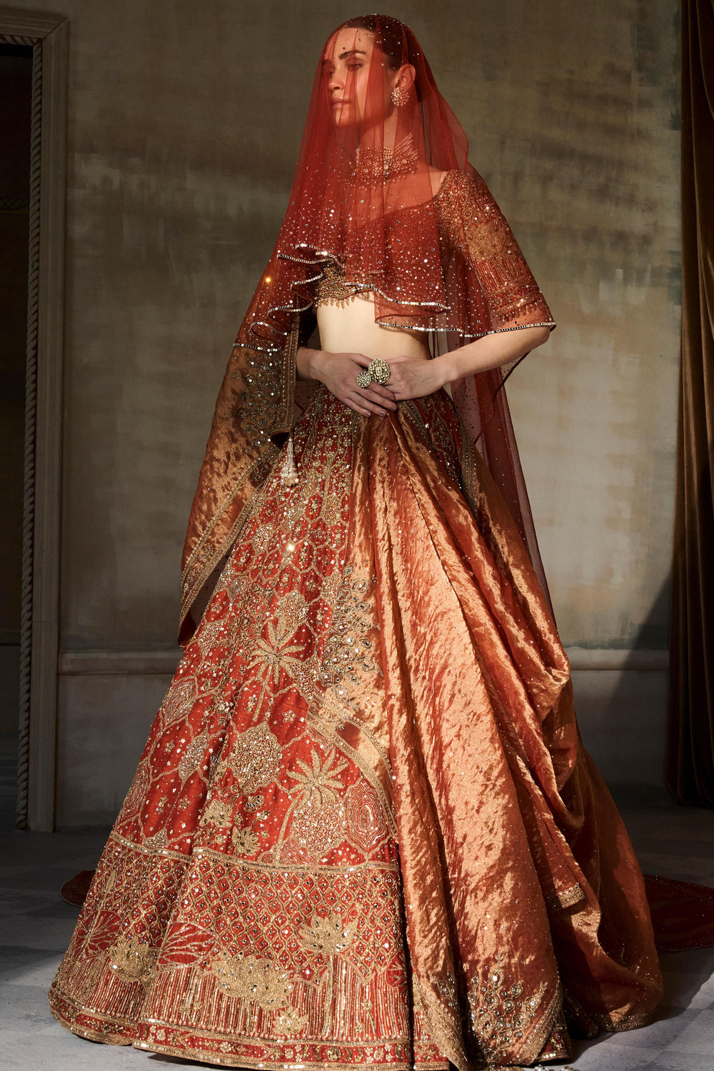 Aged Tangerine Lehenga by WellGroomed