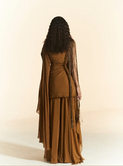 Zahira chocolate brown embroidered suit by WellGroomed