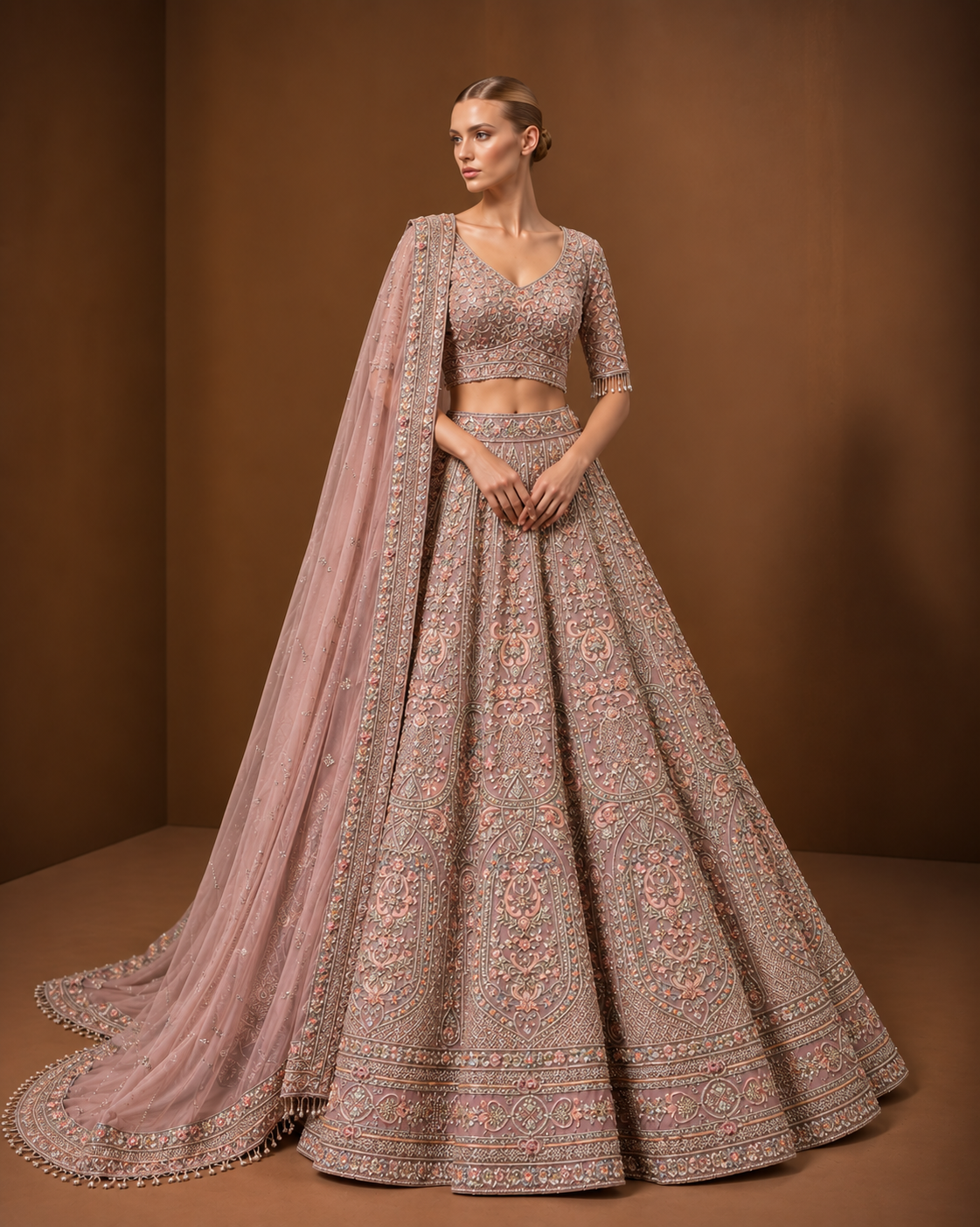 Dusty Rose Embroidered Bridal Lehenga – WellGroomed Designs