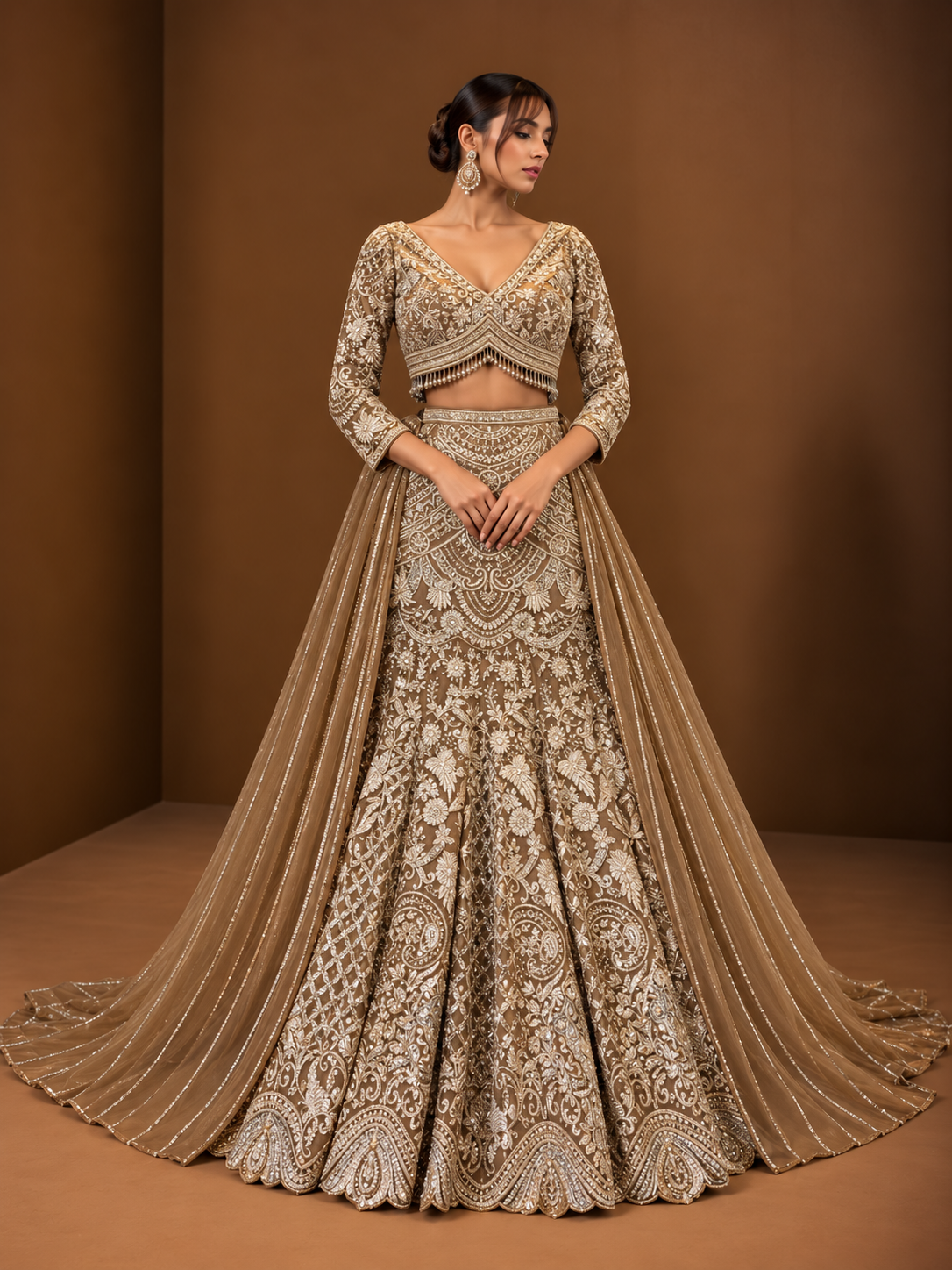 Champagne Taupe Embroidered Bridal Lehenga – WellGroomed Designs