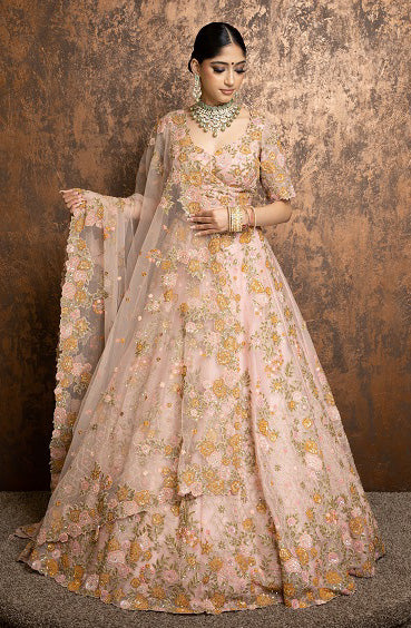 Sangeeta pink floral Sangeet lehenga by WellGroomed