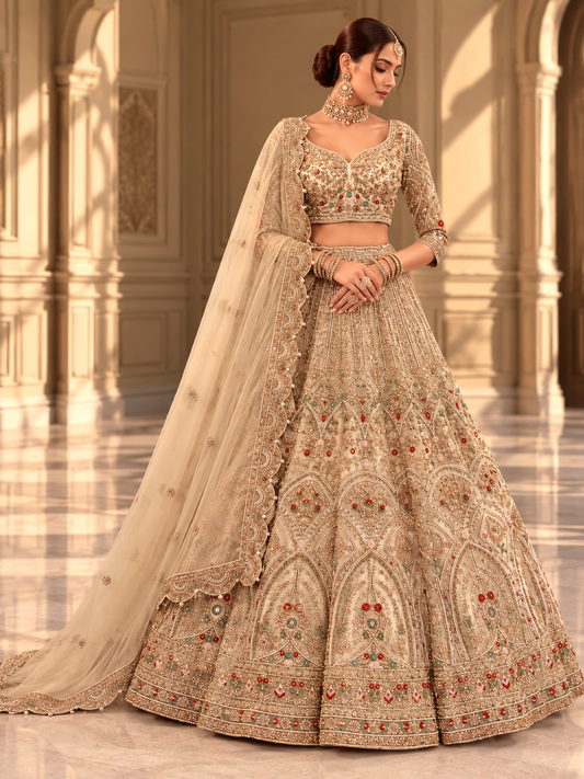 Champagne gold embroidered bridal lehenga