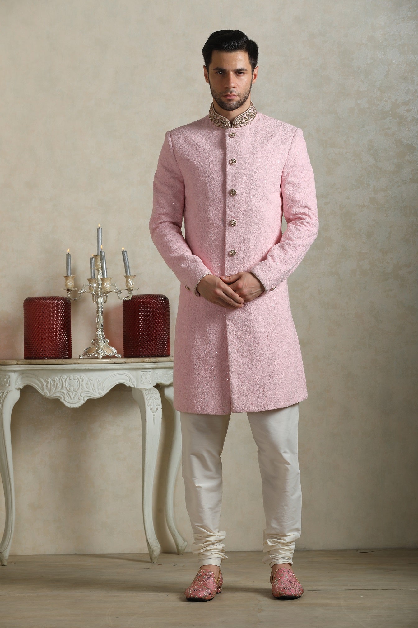 Pink Threadwork Sherwani