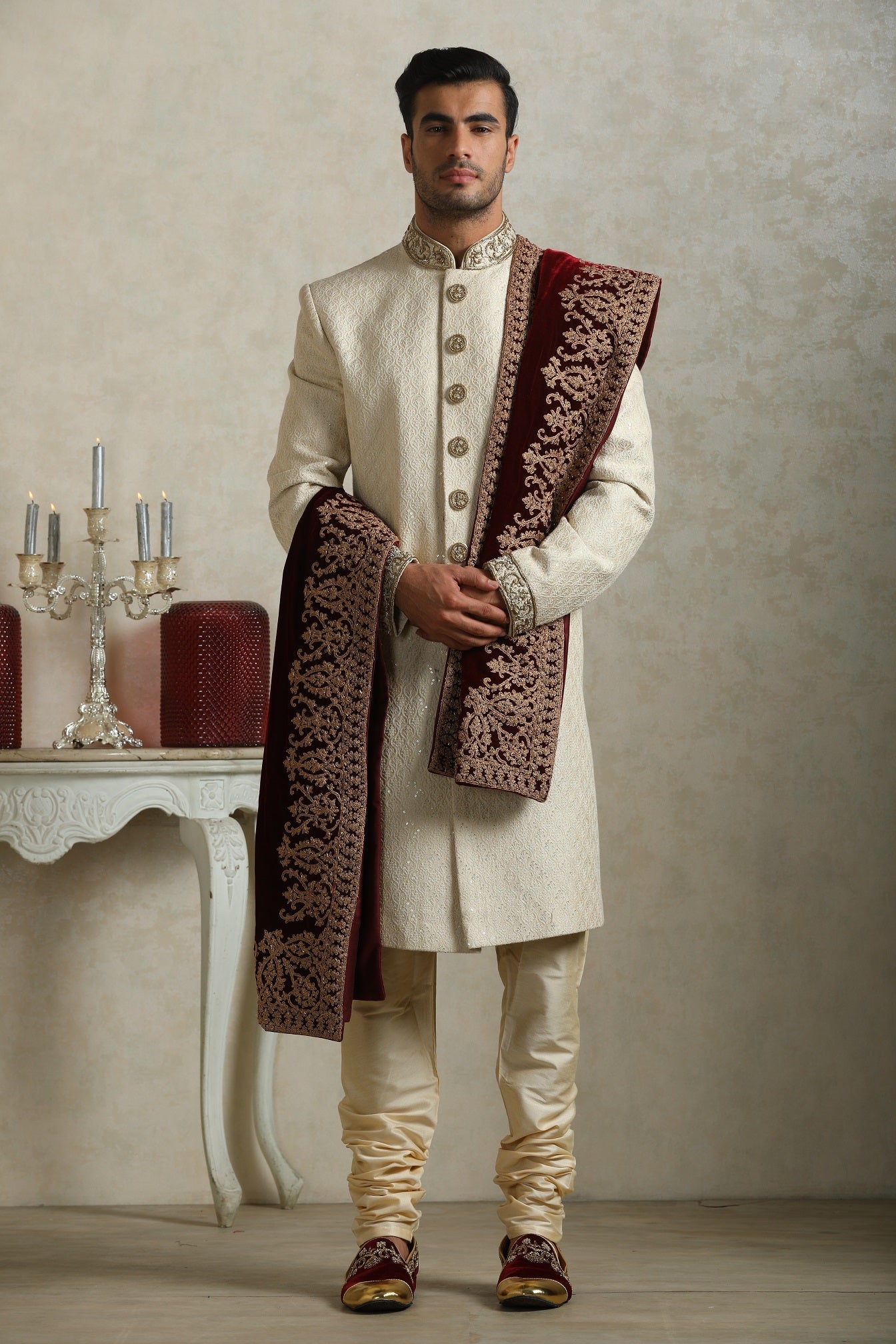 Cream Honeycomb Sherwani