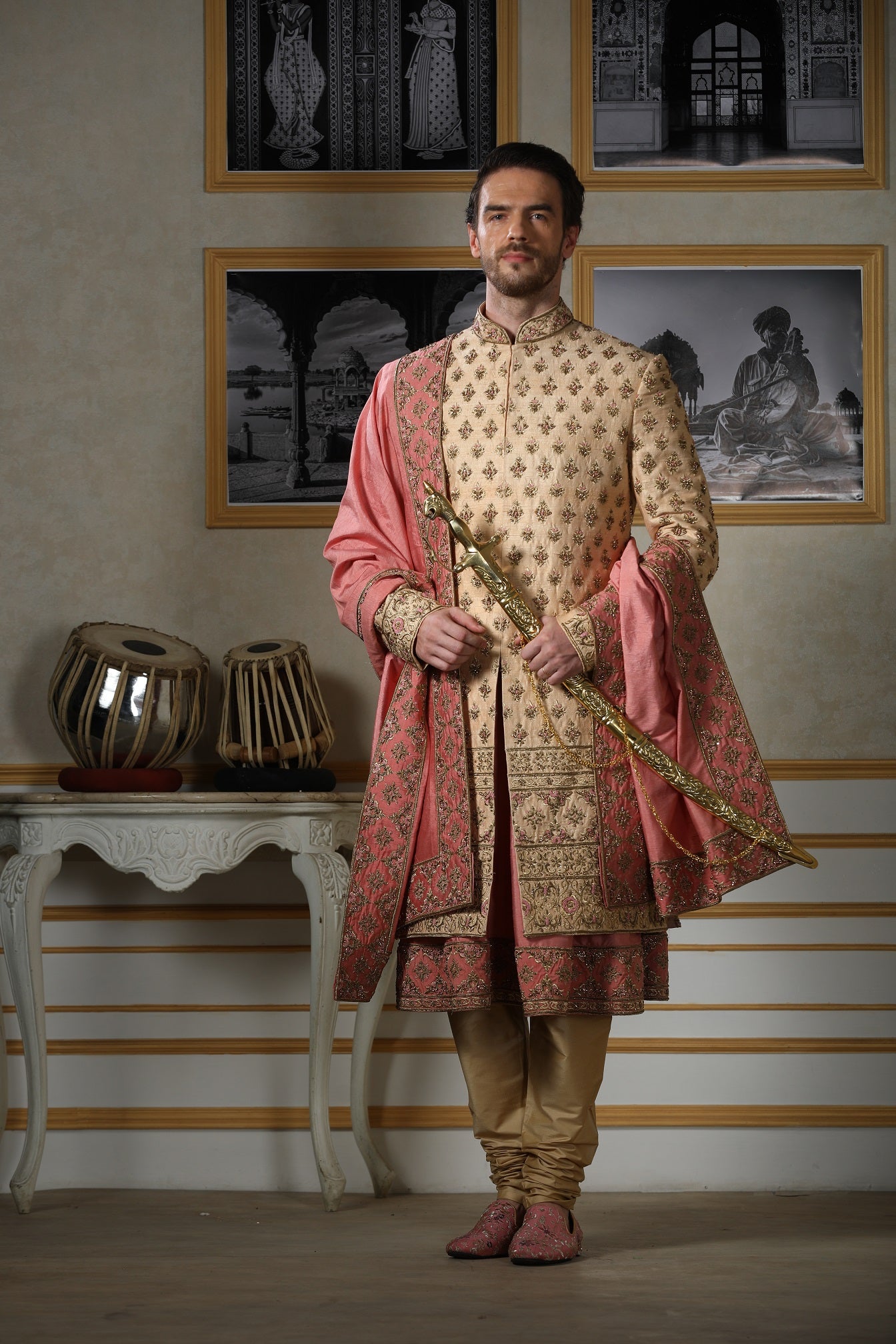 Cream Sherwani with Embroidered Bootis