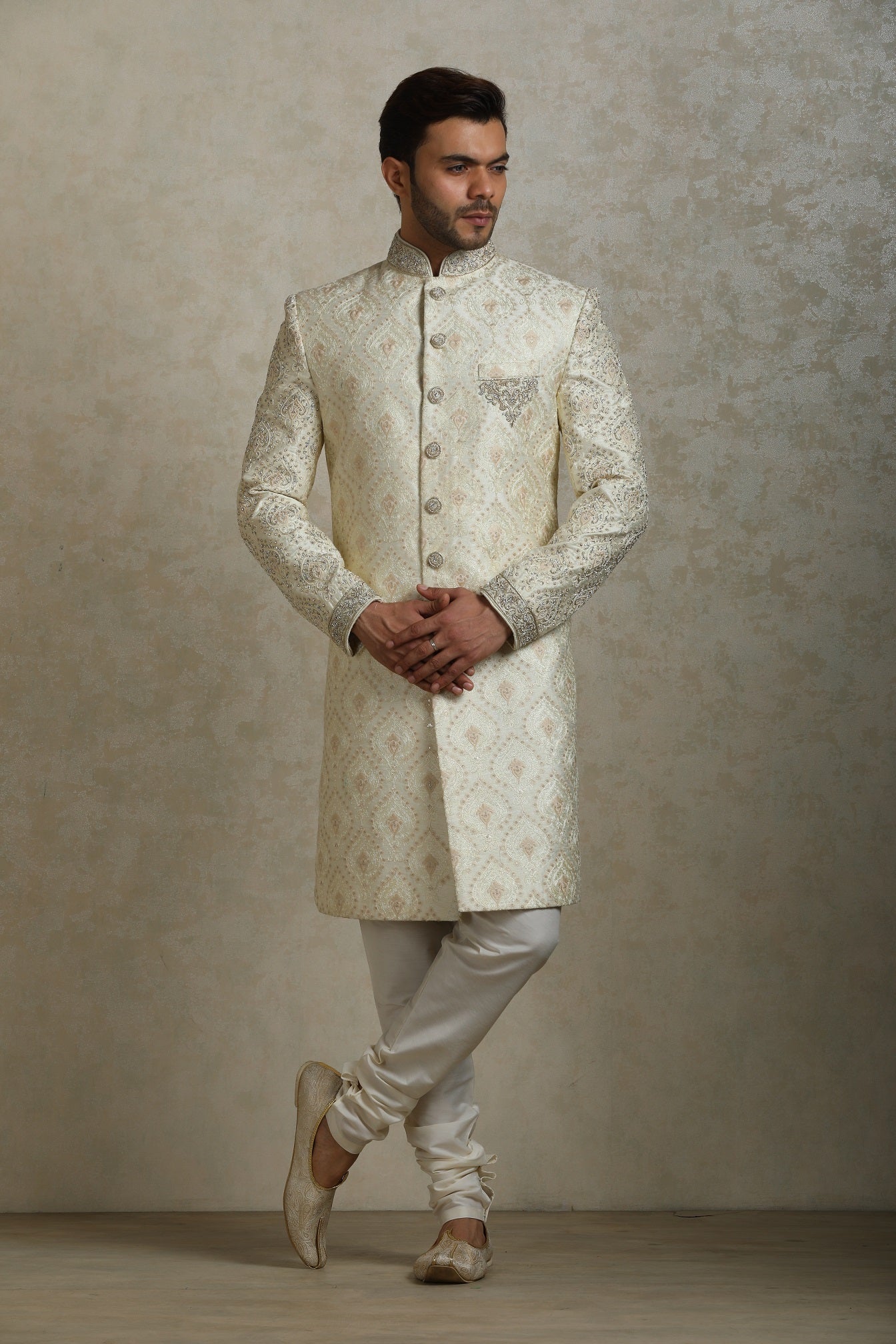 Cream brocade Sherwani