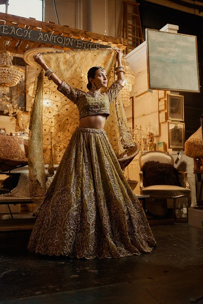 Avaani olive green bridal lehenga by WellGroomed