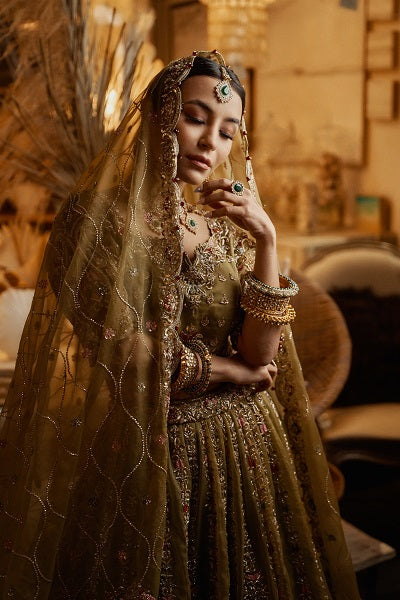 Avaani olive green bridal lehenga by WellGroomed